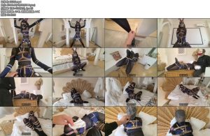 [FXX] 凡小晓小sao兔连体油光黑丝大字缚震动强高电击SPZW驷马口暴含精贞操锁内置TD电击蟹缚乳胶头套ZX-丝依依