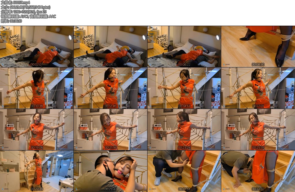 [JS原创] 哈妮陷入绝望的女孩旗袍丝袜魔法绳蜘蛛网口球堵嘴咬-丝依依