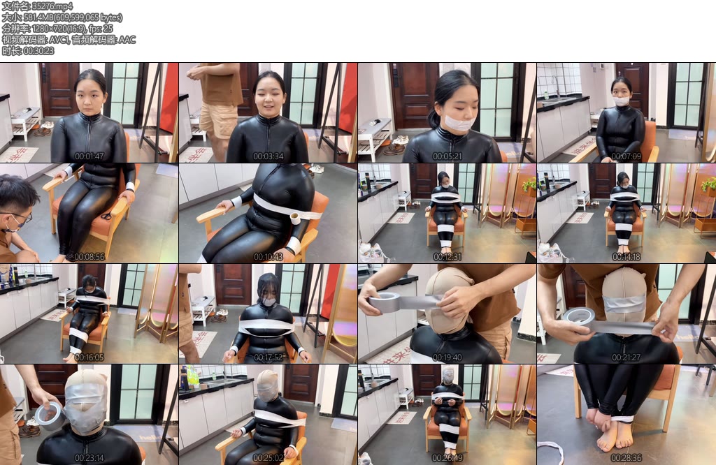 [默示录] 缚艺录小姿白色胶带封嘴肉丝与灰丝套头固定在椅子上慢慢挣扎吧-丝依依