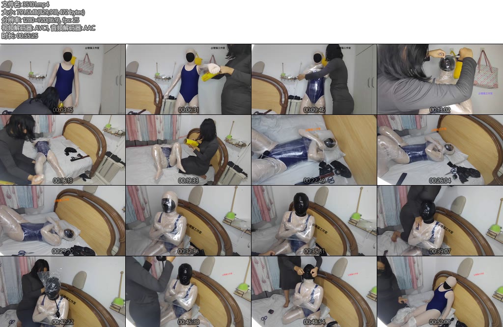 [狸猫原创] zentai包裹保鲜膜全包封闭乳胶体禁呼吸项圈乳胶头套zhi息刺激下面X_X-丝依依