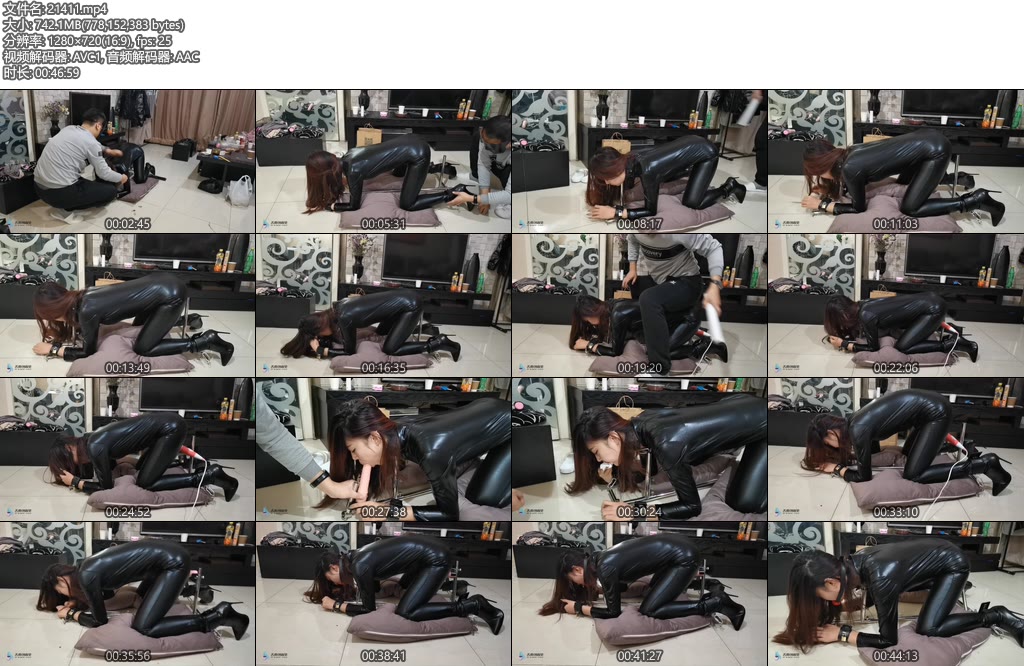 [JS原创] 奴隶日记4 黑胶衣短靴架子固定口球堵嘴~ 瑾萱-丝依依