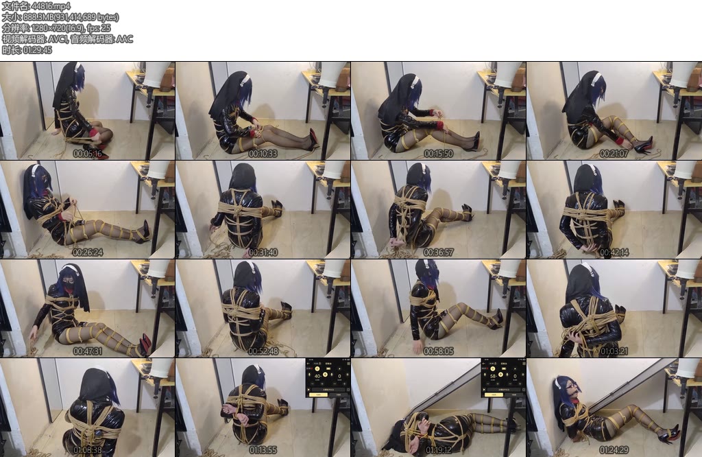 [亚洲绳艺] 黑丝高跟鞋皮衣修女自缚郊狼电击-丝依依