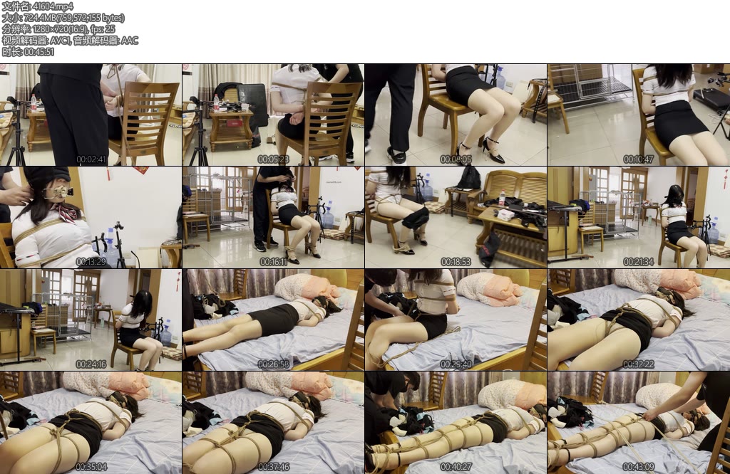[缚予原创] 股绳拉扯摩擦大劫难职员小可下班回家发现家里有不明人员被对方控制住后绑在椅子上肉丝口枷-丝依依