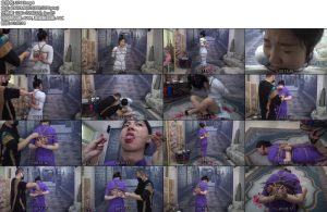 [胜景影视] 极限花样紧缚旗袍美女被绑架回来，被各种捆绑，还把舌头给绑上-丝依依