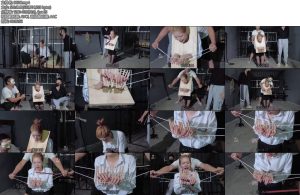 [樱束原创] 指刑审讯抓住的女囚犯嘴硬的不肯交代出同伙被实行指刑折磨逼供戴上头颈木咖固定跪着两人用刑具用力夹手指疼到晕厥又被泼醒-丝依依