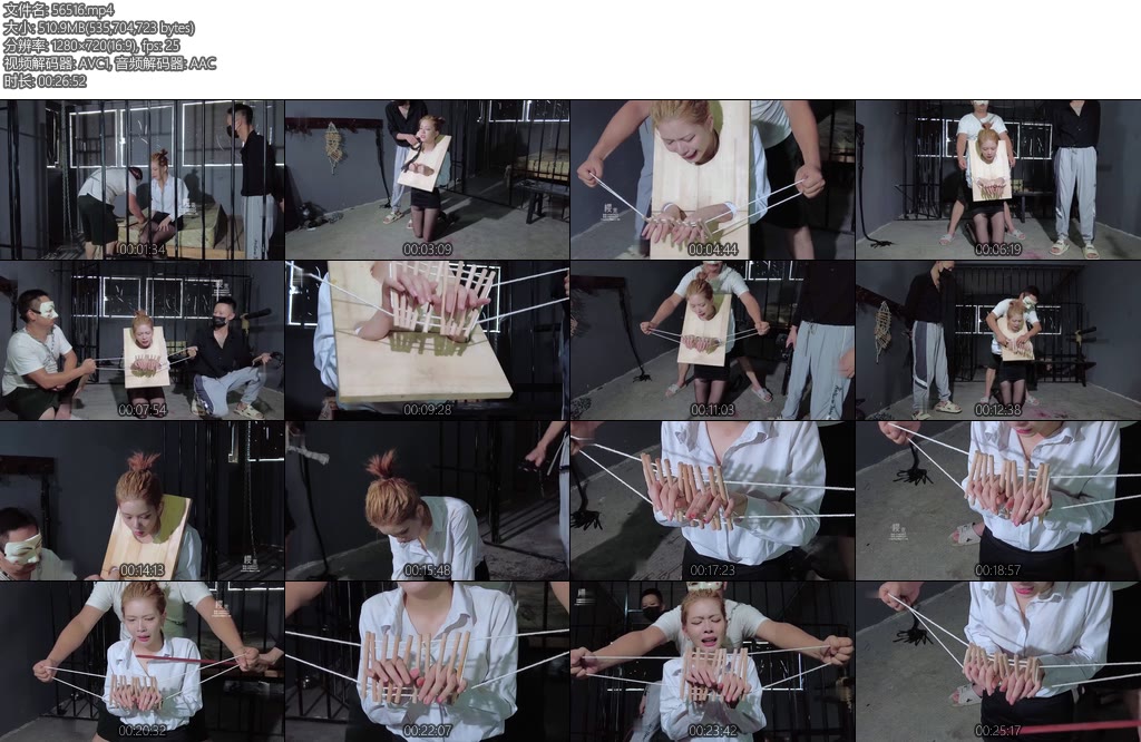 [樱束原创] 指刑审讯抓住的女囚犯嘴硬的不肯交代出同伙被实行指刑折磨逼供戴上头颈木咖固定跪着两人用刑具用力夹手指疼到晕厥又被泼醒-丝依依