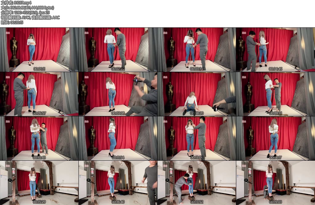 [路由原创] 花式股绳罚站（上）火辣身材紧身牛仔裤花式股绳超紧并腿缚小姐姐是怎样被一点点被捆成肉粽的捆绑过程-丝依依