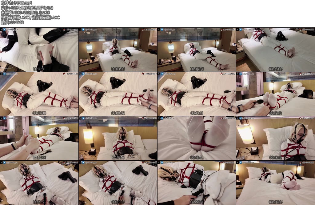 [JIOJIO原创] 衬衫束腰白丝白长裤黑皮靴室内绑架迷晕马具充气口塞红绳紧缚床上放置玩脚挠痒TK郊狼电击GS震动棒榨J射出强制GC-丝依依