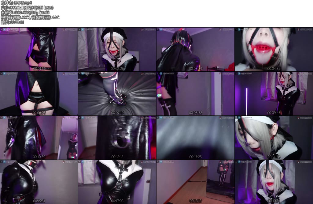 [JIOJIO原创] 白发修女洛丽塔高跟马具形口球黑色漆皮单手套直腿拘束皮鞭SP内置TD外置震动B强制GC-丝依依