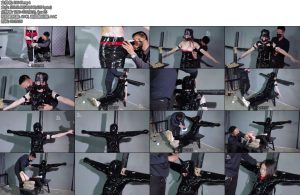 [樱束原创] 老虎凳上的全包人偶女囚被主人戴上口球马具眼罩胶带制作性感内衣裤前后穴多跳D强赛震动电击折磨双棒震动胶带全包-丝依依