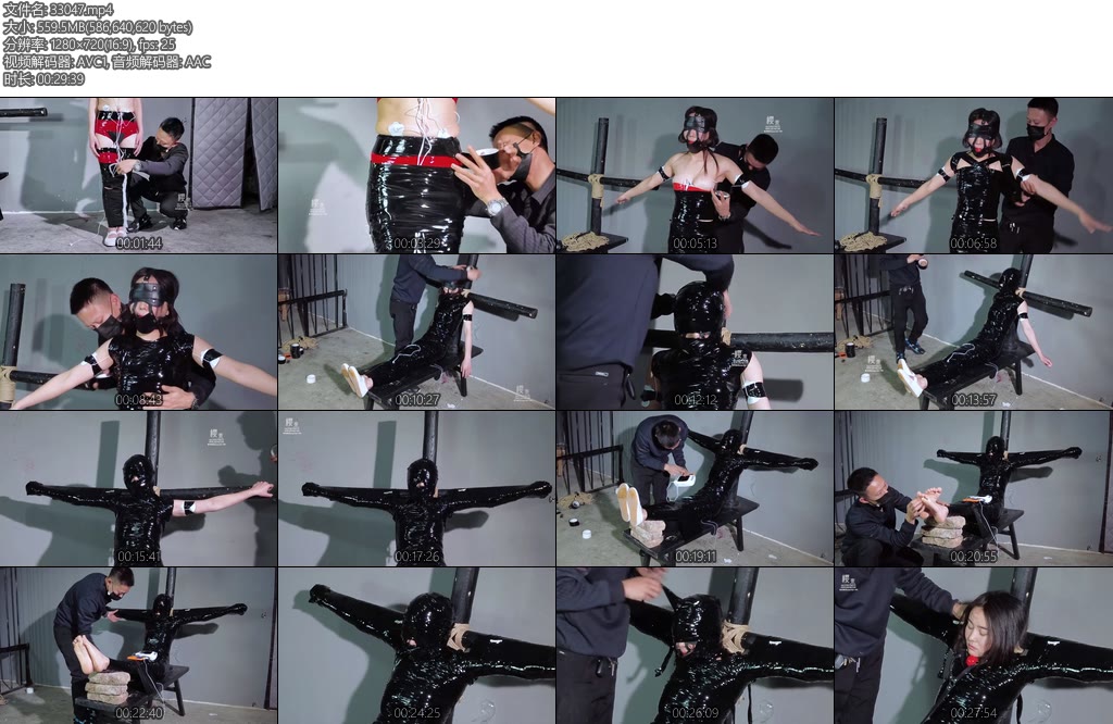 [樱束原创] 老虎凳上的全包人偶女囚被主人戴上口球马具眼罩胶带制作性感内衣裤前后穴多跳D强赛震动电击折磨双棒震动胶带全包-丝依依