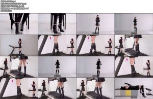 [跑步机] 高跟遇到跑步机铐镣舞步炮机强高锁着铐镣跳舞的皮裙肉丝过膝高跟长靴金属GSTD电动PJ与跑步机-丝依依