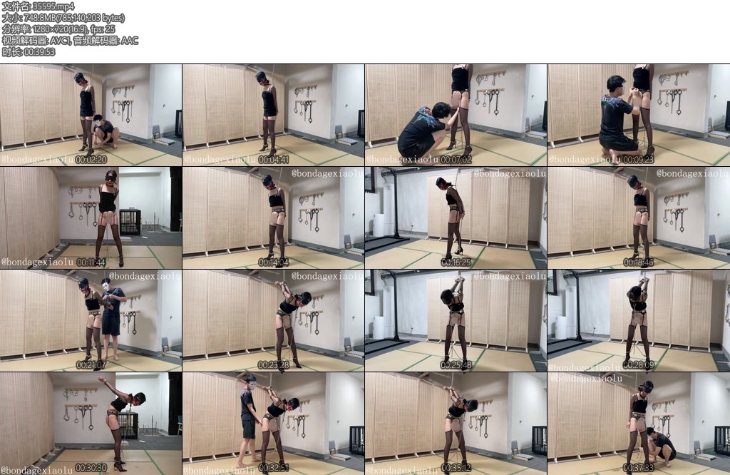 [涵涵原创] 贞操带阴栓吊带黑丝高跟鞋罚站反吊-丝依依