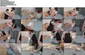 [狸猫原创] 女M团缚保鲜膜全包木乃伊呼吸管喝水呛到不负责塑料袋X_X实验手部包成小拳头踩踏放置玩弄控制呼吸-丝依依