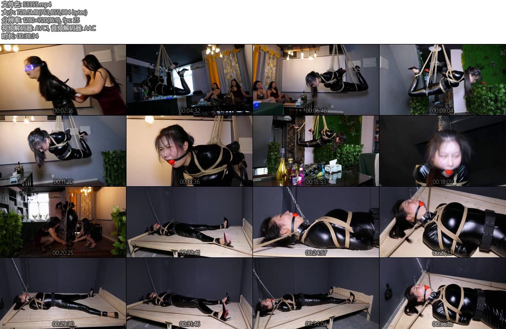 [胜景影视] 陷入魔窟的胶衣特工上集两个胶衣女特工潜入某基地盗取敌方机密文件结果其中一个被俘获女老大将胶衣女特工吊缚在空中叫其交代出同伙-丝依依