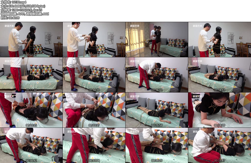 [蔚蓝艺束] 闷骚真M清扬捆绑初体验，金属口球口水横流，五花高手驷马，折磨不断呻吟不停-丝依依