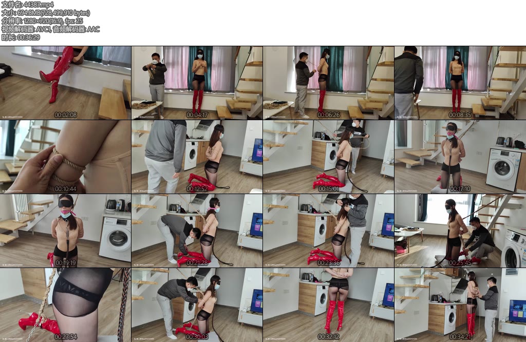 [素人原创] 大3学生美女小桐大长腿穿着金属超高细跟过膝长靴性感丁字裤黑丝捆绑狗圈牵引跪下镣铐口球TJ-丝依依