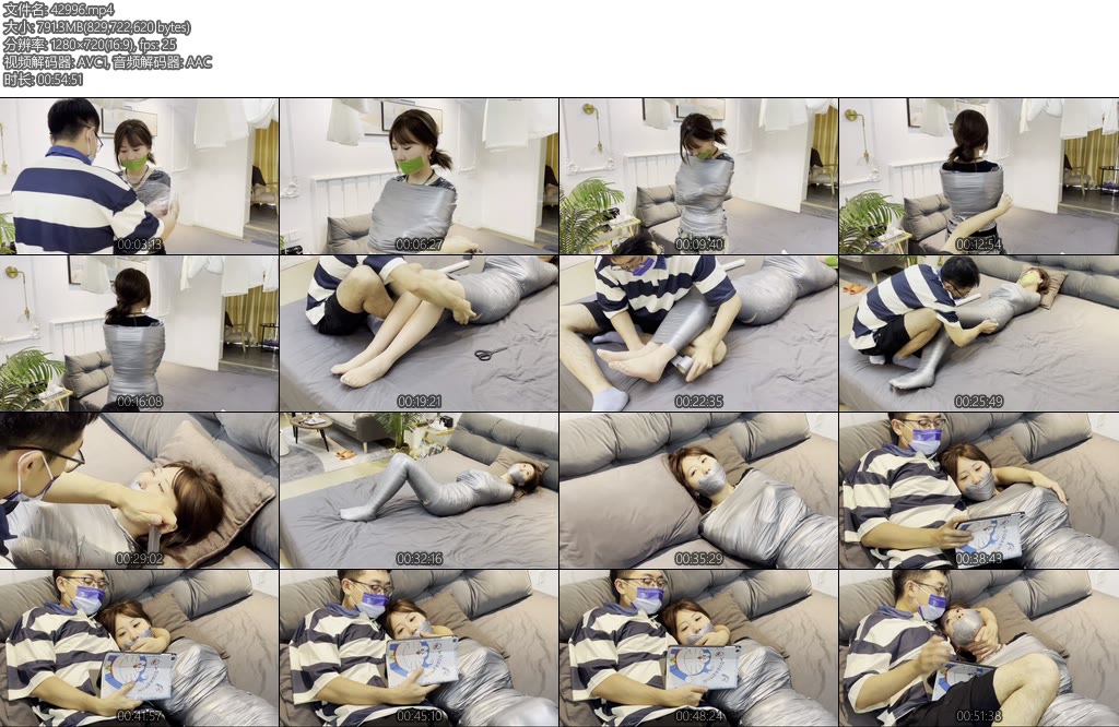 [默示录] 缚艺录小陈招模特胶带半木乃伊后抚摸着小陈的嘴巴可惜她说不了话躺在怀里来感觉后嘿嘿嘿-丝依依