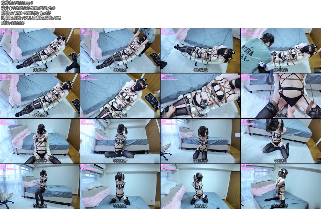 [亚洲绳艺] 绳缚日本工作室 镂空油亮黑丝允吸小怪兽旋转假阳插入日式座椅紧缚固定强制gc郊狼电击-丝依依