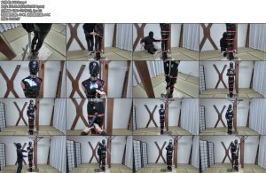 [鹿角与猫爪] 乳胶旗袍奴隶上下洞全被填满钢管拘束架罚站金属镣铐并肘尼龙紧固器绑带束腿重型金属腰带束腰前后上轮番刺激-丝依依