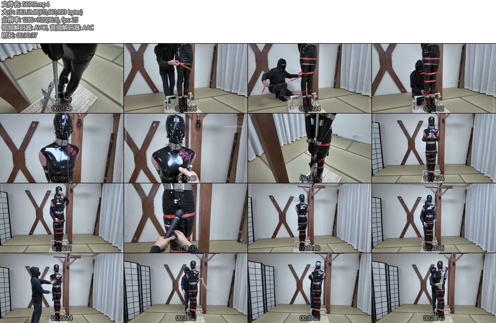 [鹿角与猫爪] 乳胶旗袍奴隶上下洞全被填满钢管拘束架罚站金属镣铐并肘尼龙紧固器绑带束腿重型金属腰带束腰前后上轮番刺激-丝依依