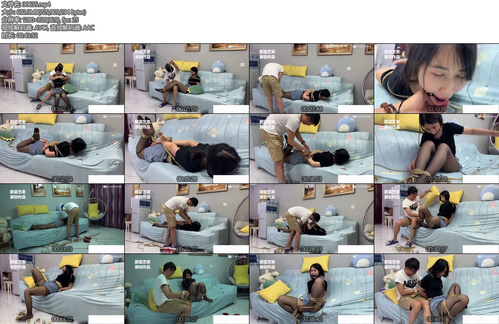 [蔚蓝艺束] 美女靖雯遭劫匪入室绑架 捆绑堵嘴挣扎 口水-丝依依