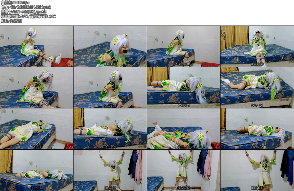 [亚洲绳艺] 原神束缚 树神三缚师傅将娜希达束缚在三个不同的位置让她难以逃脱-丝依依