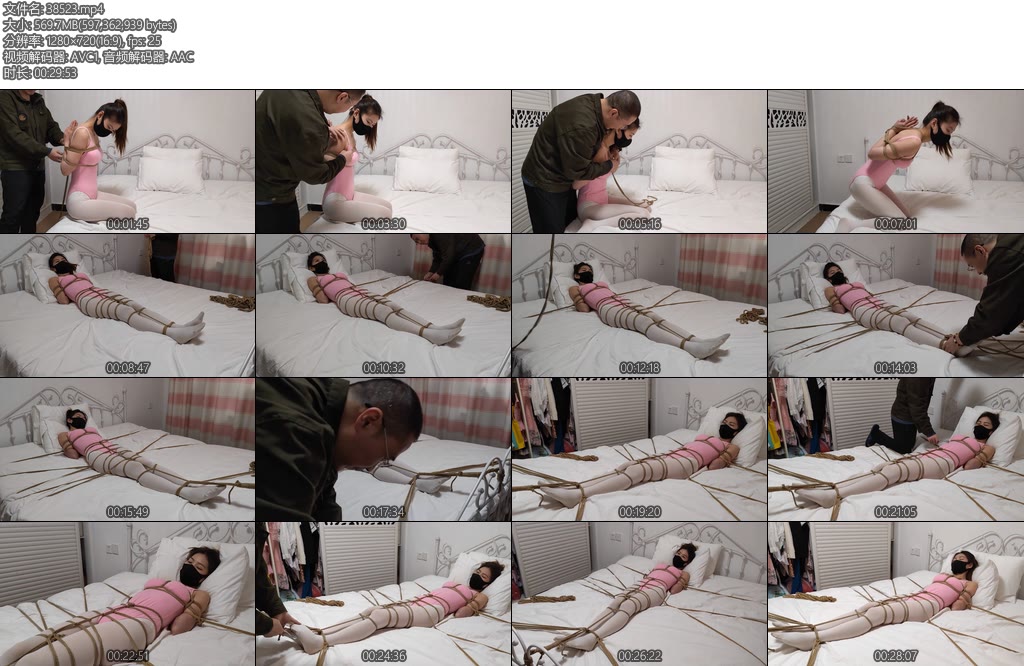 [束缘阁] 艾琳粉色体操服白丝床上固定-丝依依