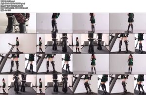 [亚洲绳艺] 手脚连铐束身短裙下的高跟过膝长靴充气GS无线TD电击器电动BB与跑步机-丝依依