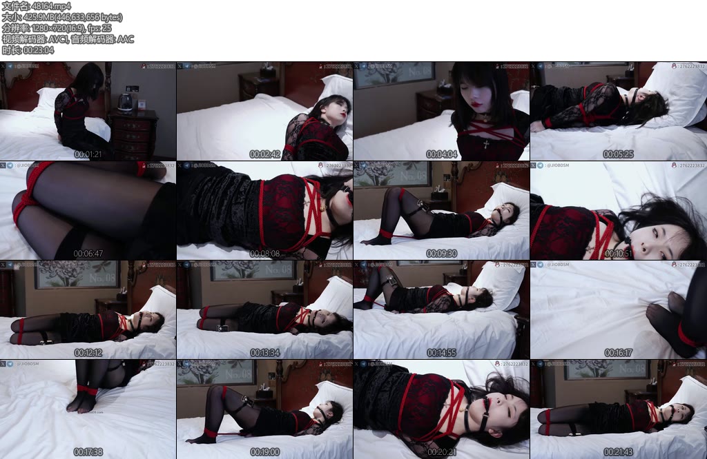 [JIOJIO原创] 缚馆27珊瑚黑蕾旗袍裙黑丝高跟红绳TK后手蛇缚口球嘟嘴内置震动电击大床放置挣扎-丝依依