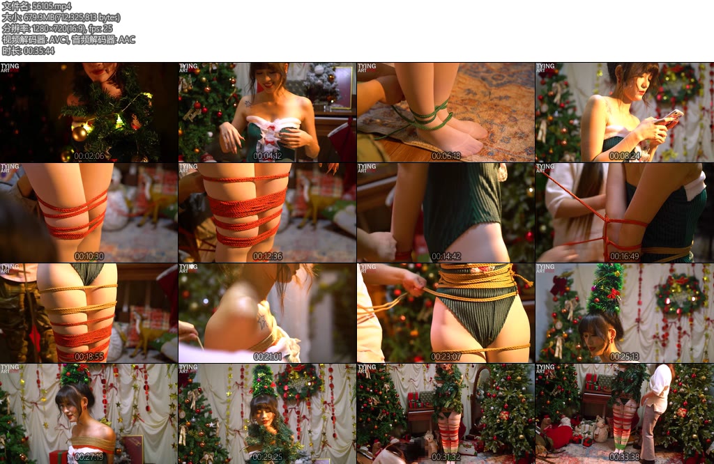 [TYINGART] 禁忌 TYINGART圣诞树模特Mmi全身紧缚加上道具修饰成为一颗闪闪发光的圣诞树-丝依依