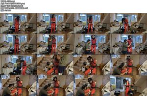 [JS原创] 欢娜红与黑皮革束缚马具型口塞蒙眼脚铐棒棒刺激-丝依依