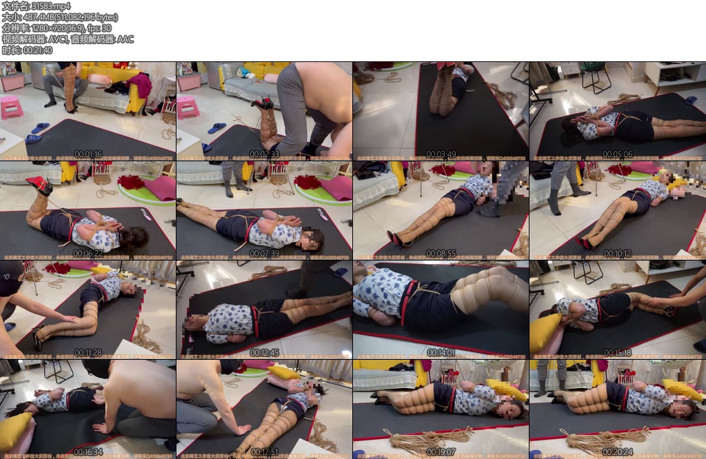 [BJ原创] 北京绳艺 东航空姐棕丝黑高超紧观音多股超紧并腿缚（2）-丝依依