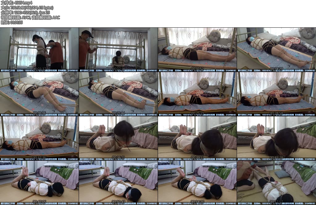 [新月原创] 玉箫超长肉丝缚超紧日式床缚驷马原味塞嘴丝袜勒嘴一直绑着放置-丝依依