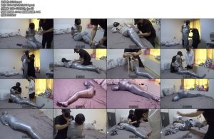 [新月原创] 荷露定拍胶带全包木乃伊丝袜套头蒙眼堵嘴运动装小白袜-丝依依