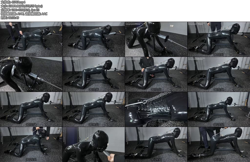 [鹿角与猫爪] 全包乳胶衣头套芭蕾鞋拘束架跪姿脖子固定刚勾铁链连接头部马具开口环全自动机械深喉-丝依依