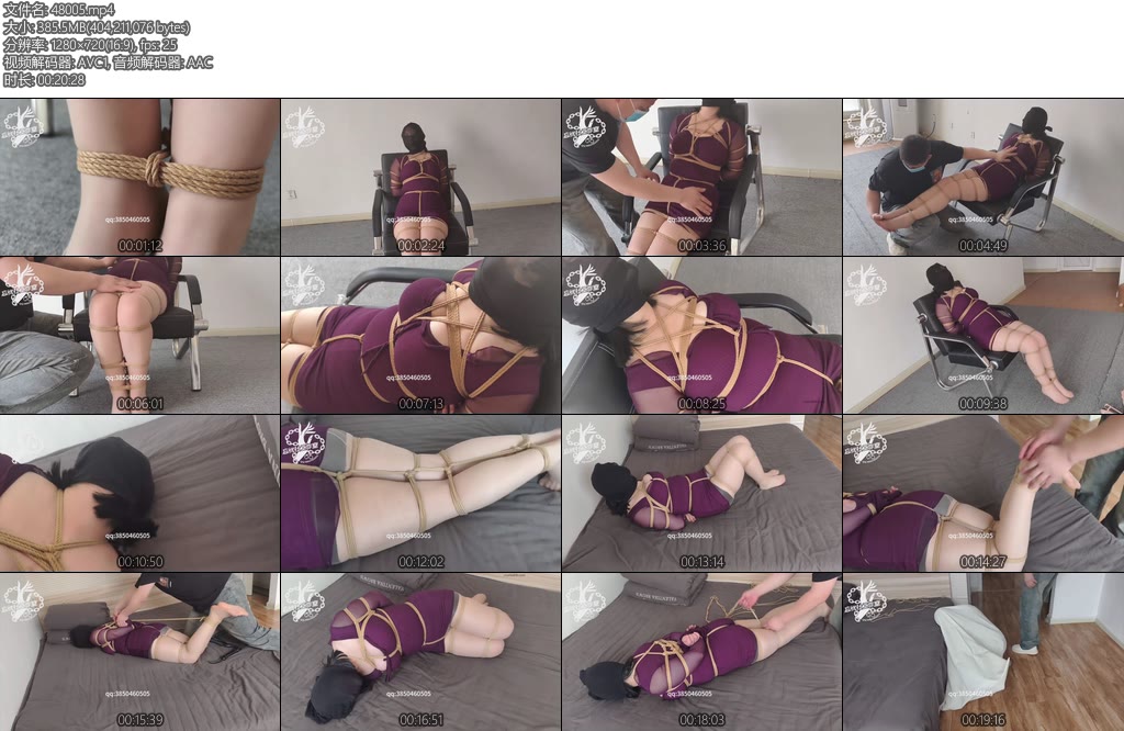 [忘忧社] 美女家中遭劫被歹徒蛇缚驷马日式堵嘴丝袜套头最后被装麻袋拉走-丝依依