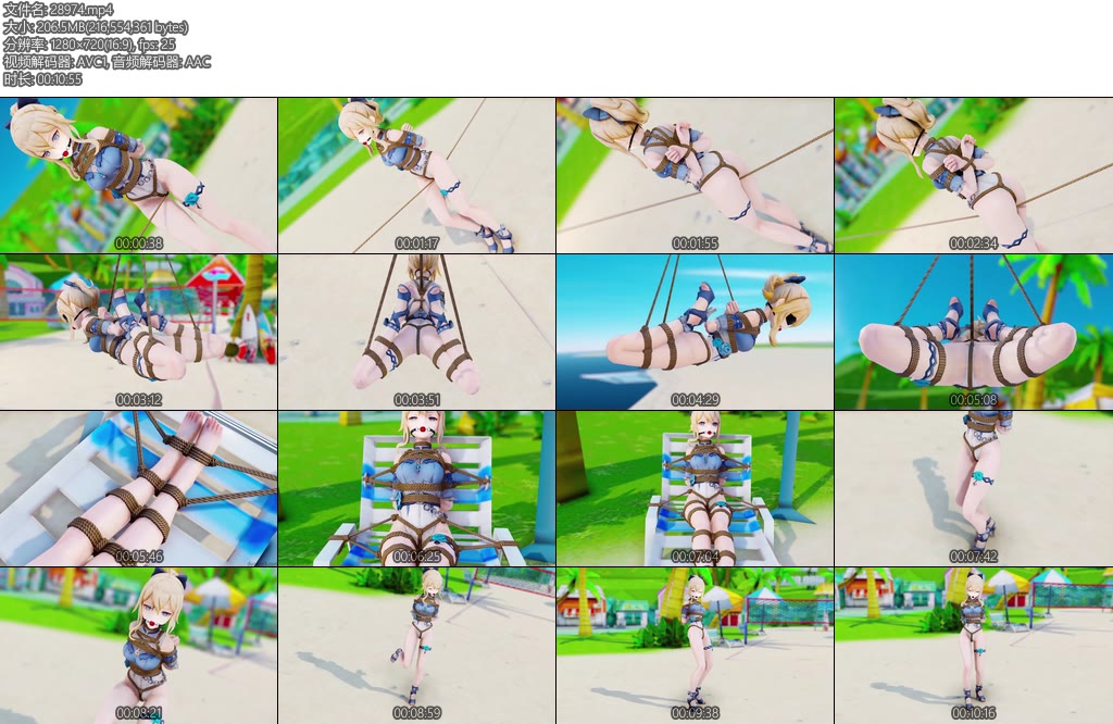 [动画片] 原神拘束 动画高叉泳装琴走绳吊缚坐缚-丝依依