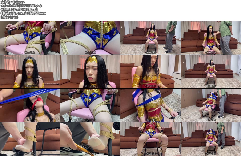 [云雀原创] 神奇女侠韩玉椅子缚疯狂挠脚心龟甲缚股绳电击鞭子抽打定身折磨冰冻针扎原味丝袜堵嘴各种折磨-丝依依