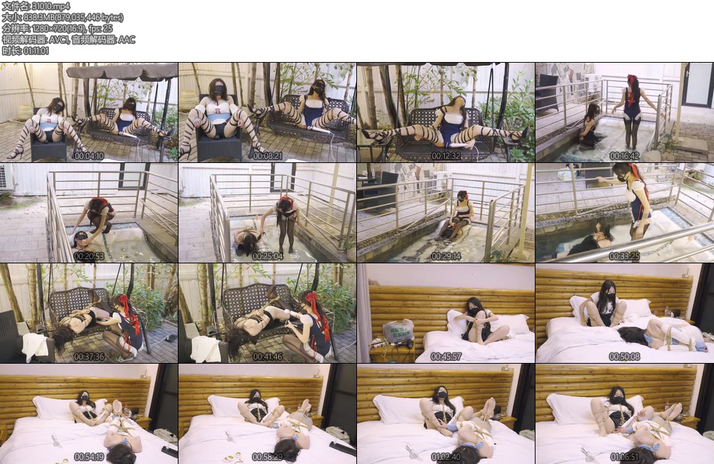 [绿帽学院] 双人女王踩踏入水学习憋气双人GC高跟鞋入水嘴叉入水中舔女王黑丝双人床上被绑着还在GC嬉闹-丝依依