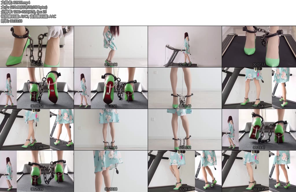 [跑步机] 放入豆子的高跟被手脚连铐与无线TD充气GS电击器电动BB在跑步机上-丝依依