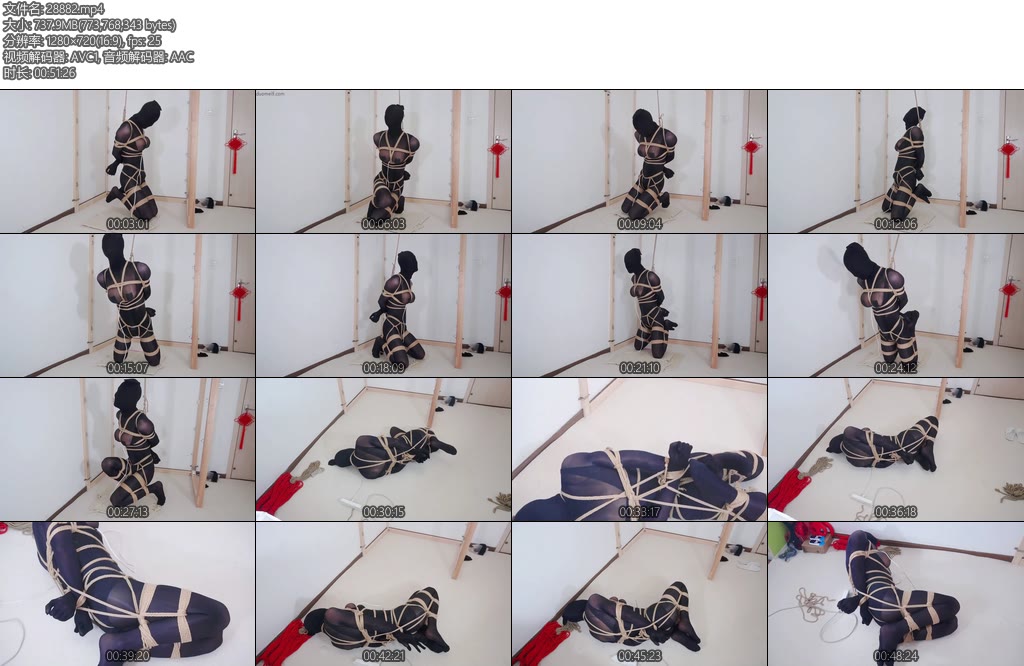 [亚洲绳艺] 伪娘绳奴潇潇02伪娘潇潇的绳艺体验黑色紧身衣折腿半吊分腿司马丝袜套头震动榨精-丝依依