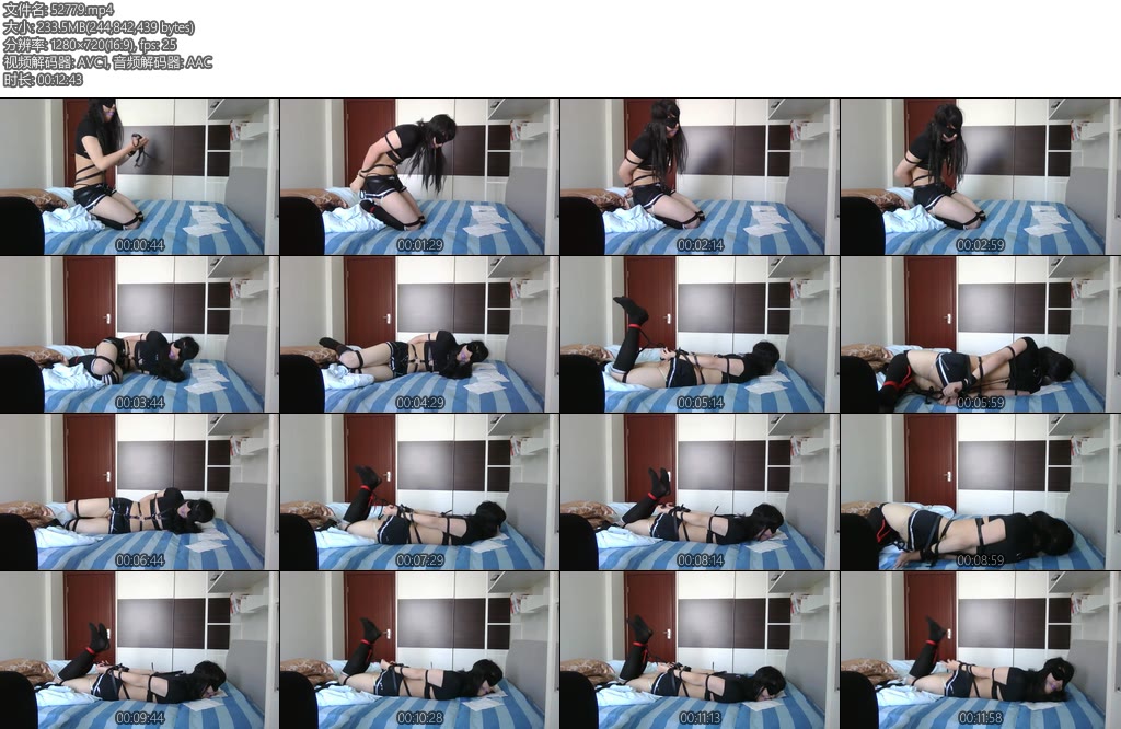 [亚洲绳艺] 真白のPlanC情趣内衣伪娘驷马自缚戴上口球眼罩拘束衣超短裙黑丝长筒袜-丝依依