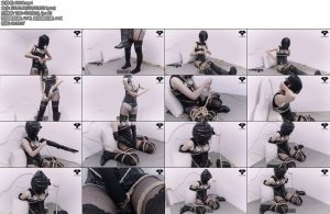 [大树菇娘] 我的自缚日记（B）全包皮革头套束腰手铐自缚床上放置本作-丝依依