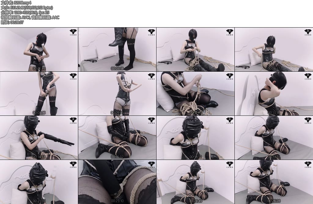 [大树菇娘] 我的自缚日记（B）全包皮革头套束腰手铐自缚床上放置本作-丝依依