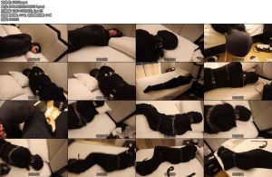 [亚洲绳艺] 猿辔郎单手套单腿套拘束胶带封嘴后套入丝质布袋-丝依依