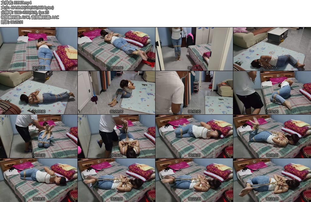 [理想与现实] 少妇一人在家遭遇劫持，紧缚挣扎，逃跑失败-丝依依