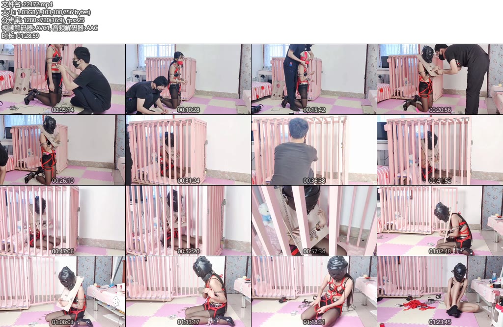 [亚洲绳艺] 冷酱捆绑拘束带道具笼中定时锁逃脱-丝依依