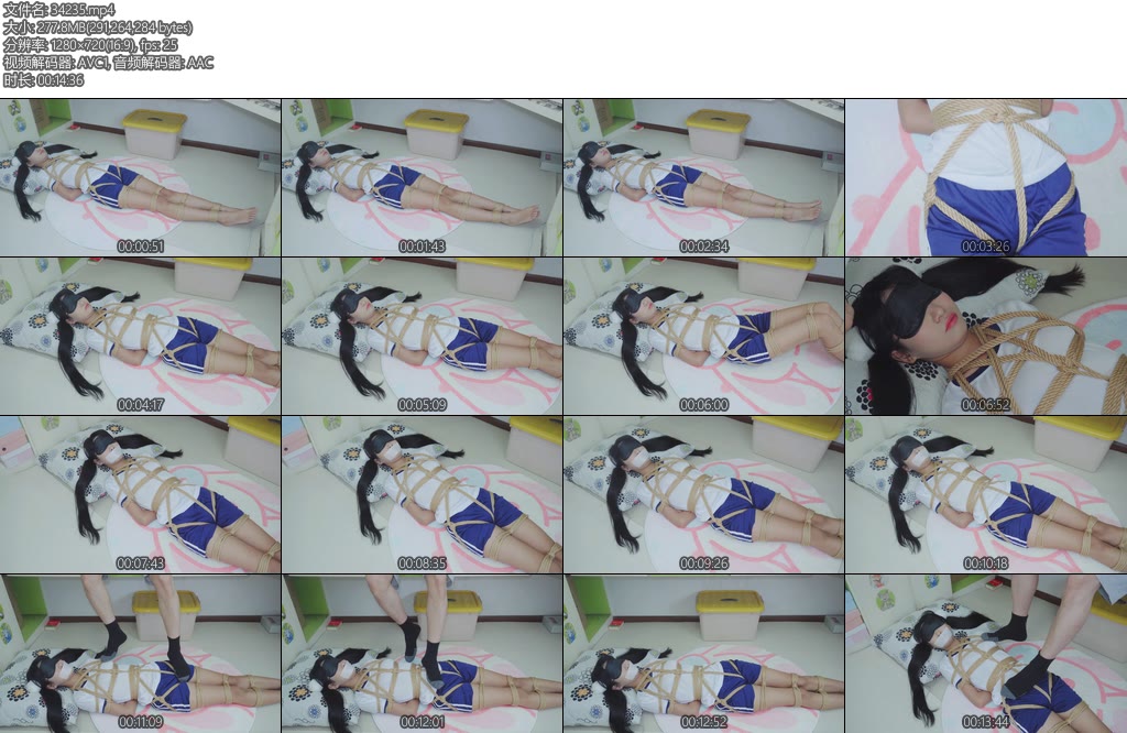 [亚洲绳艺] 体操服双马尾妹子捆绑股绳胶带封嘴扔到地上放置脚踩-丝依依