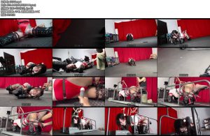 [面具原创] 面具男花舞学生装巨油黑丝带锁瘙狗乸玩木头人遛狗游戏，规定时间没到终点就会被强制锁上跑步机一边爬行一边被玩弄糕巢哦不许停下-丝依依